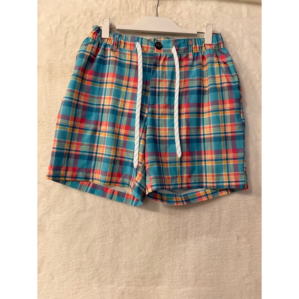 Chubbies Everywear Mens Medium Plaid Shorts Teal Pink Orange 6 Inch Inseam